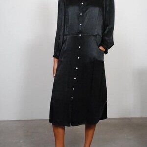 Raquel Allegra Black Button Front Midi Shirt Dress Size 0